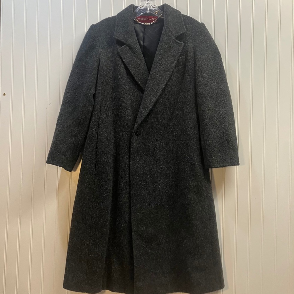 Tailored Image Womens S 100% Wool Overcoat Charcoal Grey Long Trench Coat USA